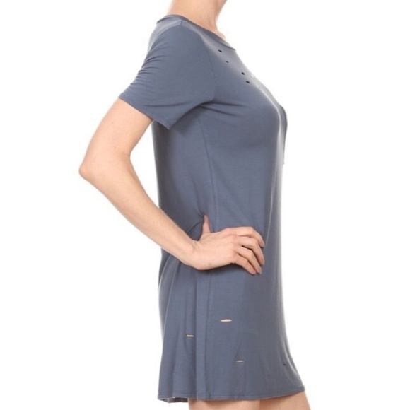 3 /35 DISTRESSED FLIRTY MINI DRESS - Picture 2 of 4